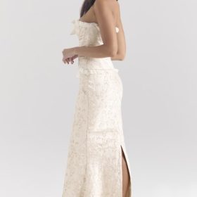 Mara Ivory Metallic Jacquard Maxi Skirt - Image 9