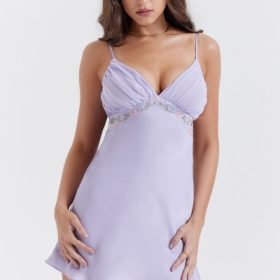 Christa Embroidered Lavender Mini Dress - Image 9