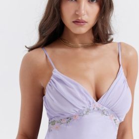 Christa Embroidered Lavender Mini Dress - Image 10