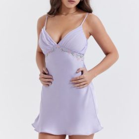 Christa Embroidered Lavender Mini Dress - Image 11