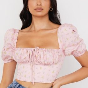 Arianna Pink Floral Puff Sleeve Corset - Image 5