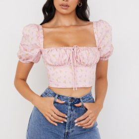 Arianna Pink Floral Puff Sleeve Corset - Image 8