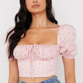 Arianna Pink Floral Puff Sleeve Corset - Image 9