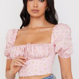 Arianna Pink Floral Puff Sleeve Corset - Image 12