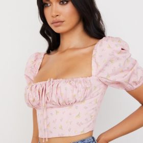 Arianna Pink Floral Puff Sleeve Corset - Image 13