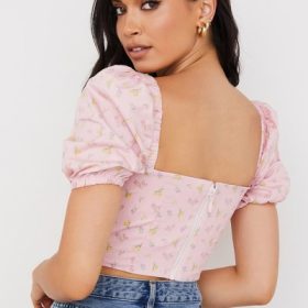 Arianna Pink Floral Puff Sleeve Corset - Image 14