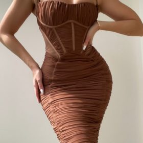 Lilian Mocha Corset Maxi Dress