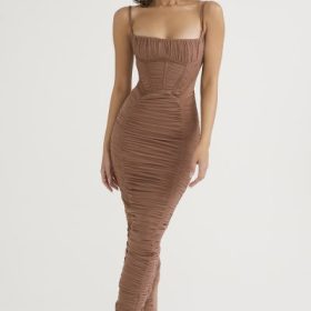 Lilian Mocha Corset Maxi Dress - Image 5
