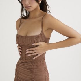 Lilian Mocha Corset Maxi Dress - Image 8