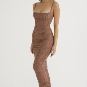 Lilian Mocha Corset Maxi Dress - Image 9