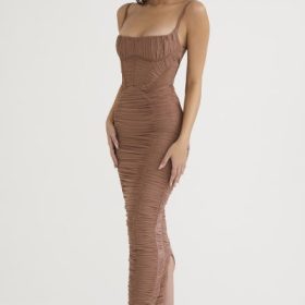 Lilian Mocha Corset Maxi Dress - Image 10