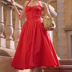Adabella Italian Tomato Cotton Halter Sundress - Image 5