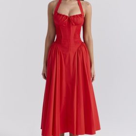 Adabella Italian Tomato Cotton Halter Sundress - Image 7