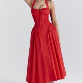 Adabella Italian Tomato Cotton Halter Sundress - Image 8