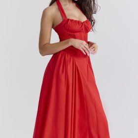 Adabella Italian Tomato Cotton Halter Sundress - Image 9