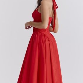 Adabella Italian Tomato Cotton Halter Sundress - Image 10