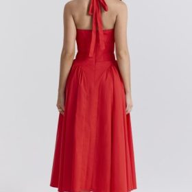 Adabella Italian Tomato Cotton Halter Sundress - Image 11