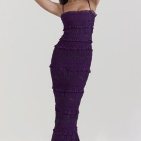 Solana Grape Sequin Pleat Corset Dress - Image 8