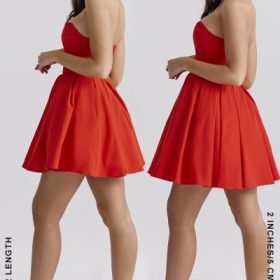 Emmanuela Italian Tomato Strapless Pleated Mini Dress