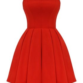 Emmanuela Italian Tomato Strapless Pleated Mini Dress - Image 2