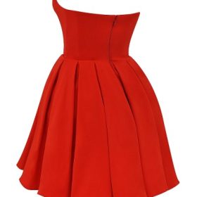 Emmanuela Italian Tomato Strapless Pleated Mini Dress - Image 3