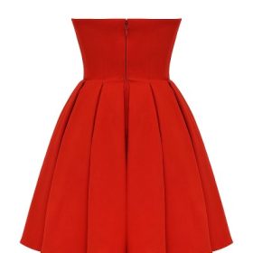 Emmanuela Italian Tomato Strapless Pleated Mini Dress - Image 4