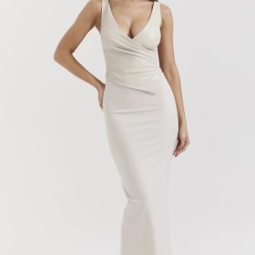 Laria Ecru Vegan Leather Maxi Dress - Image 5
