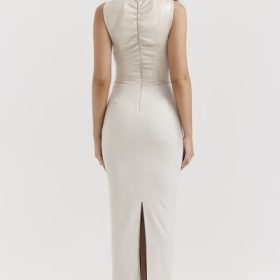 Laria Ecru Vegan Leather Maxi Dress - Image 12