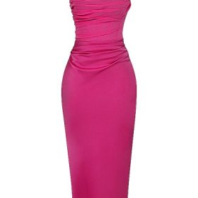 Teia Hot Pink Draped Corset Midi Dress - Image 2