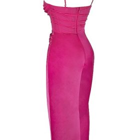 Teia Hot Pink Draped Corset Midi Dress - Image 3