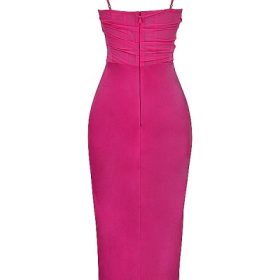 Teia Hot Pink Draped Corset Midi Dress - Image 4