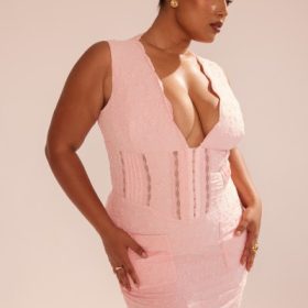Sophina Perfectly Pink Broderie Anglais Plunge Maxi Dress