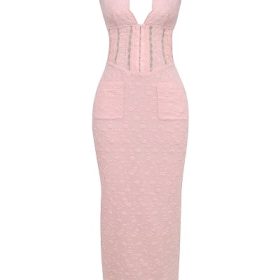 Sophina Perfectly Pink Broderie Anglais Plunge Maxi Dress - Image 2