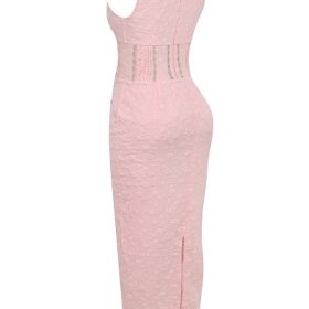 Sophina Perfectly Pink Broderie Anglais Plunge Maxi Dress - Image 3