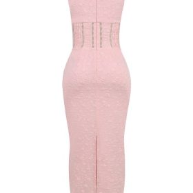 Sophina Perfectly Pink Broderie Anglais Plunge Maxi Dress - Image 4