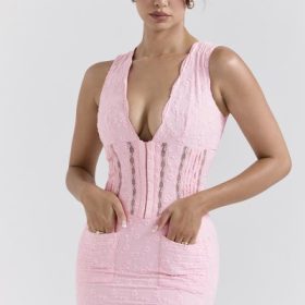 Sophina Perfectly Pink Broderie Anglais Plunge Maxi Dress - Image 7