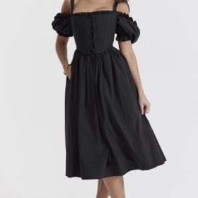 Silvana Black Puff Sleeve Midi Sundress - Image 5