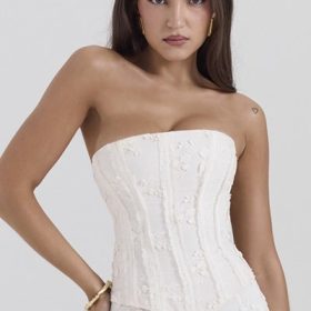 Dakota Vintage Ivory Embroidered Strapless Corset - Image 7