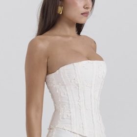 Dakota Vintage Ivory Embroidered Strapless Corset - Image 8