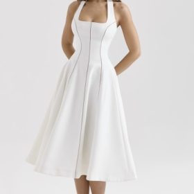 Loulou Ivory Halter Neck Midi Dress - Image 5