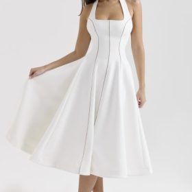 Loulou Ivory Halter Neck Midi Dress - Image 7
