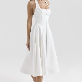 Loulou Ivory Halter Neck Midi Dress - Image 9