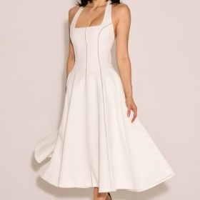 Loulou Ivory Halter Neck Midi Dress - Image 12