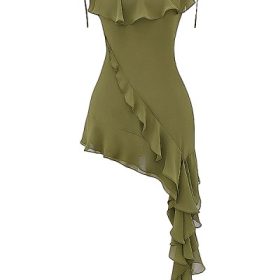 Marcia Olive Ruffle Mini Dress - Image 2