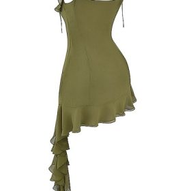 Marcia Olive Ruffle Mini Dress - Image 3