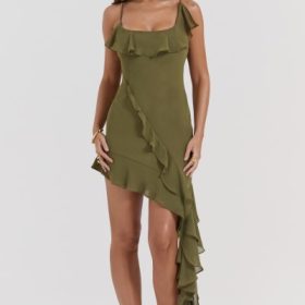 Marcia Olive Ruffle Mini Dress - Image 5