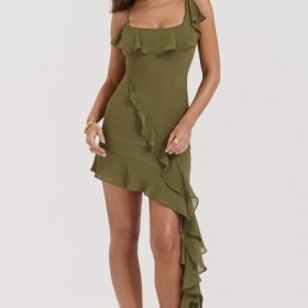 Marcia Olive Ruffle Mini Dress - Image 7
