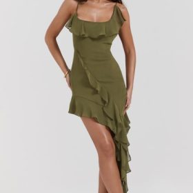 Marcia Olive Ruffle Mini Dress - Image 9