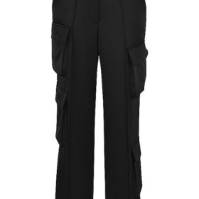 Daria Black Satin Straight Leg Cargo Trousers - Image 2