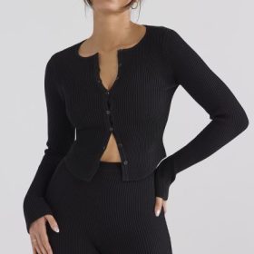Sylvia Black Ribbed Knit Cardigan - Image 8